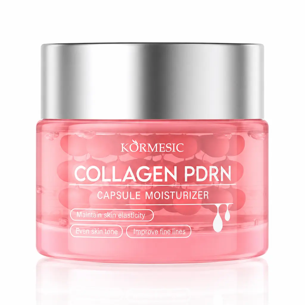KORMESIC PDRN Pink Hydrolyzed Collagen Facial Gel Capsule Brightening Cream (Pink Boba Cream) - Gentle, Lightweight, Smooth Daily Moisturizing Formula with Sodium DNA, Niacinamide for Hydration, Even Skin Tone, Luminous Radiance