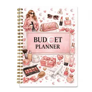 A fashion finance notebook designed specifically for women, sized 8.3X5.5 inches, featuring a pink budget plan, with a pink aesthetic design and high-definition printing. It supports monthly budgeting, bill tracking, and savings planning.