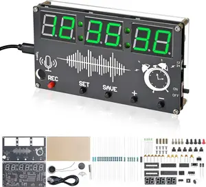 Soldering Practice Kit Voice Recording Alarm Clock DIY 6-Digit Digital Clock Kit 3 Alarm Clocks 0.8inch Display 12/24h Switch for School STEM Education Present Electronics Learning Teaching