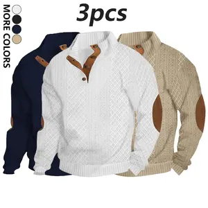 Men's color block patchwork jacquard button front knit sweater, vintage-inspired color block pullover, loose and breathable knit sweater suitable for daily commutes and outdoor activities