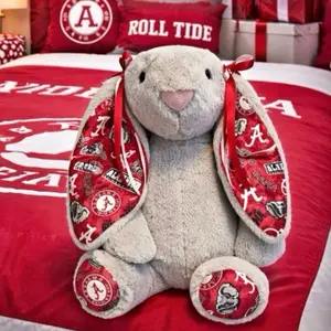 College Team Plush Bunny - Custom Dorm Decor with Team Logos and Colorful Ribbons for Dorm Room Decor
