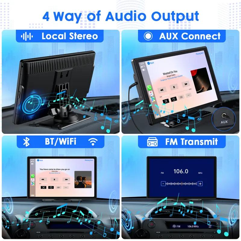 WHATOOK 9 inch Portable Wireless Carplay with 1080p Backup Camera GPS Navigation Mirror Link Voice Control Bluetooth Car Stereo Upgrade
