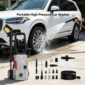 Portable high-pressure car washing machine, electric cleaning equipment, suitable for car detailing and household cleaning. An ideal choice for car owners for washing purposes. Pressure washer, power washer, multifunctional tool kit