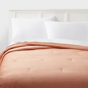 Full/Queen Corduroy Plush Comforter Copper - Room Essentials