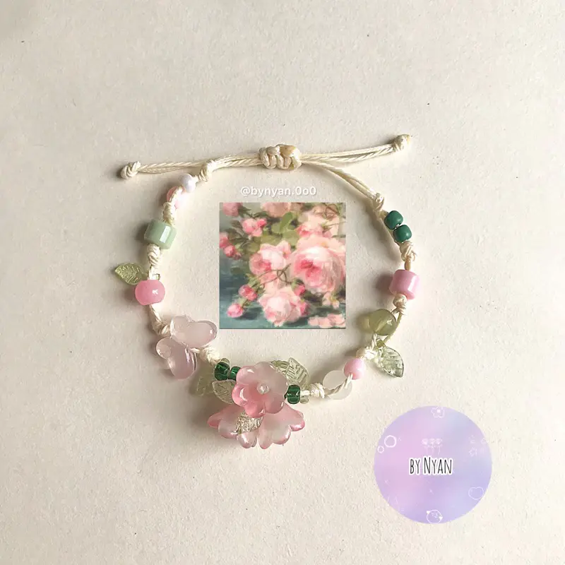 [NEW] Floral Garden Wax Cord Adjustable Bracelet – Handmade Pull String Couple Jewelry, Gift For Friend
