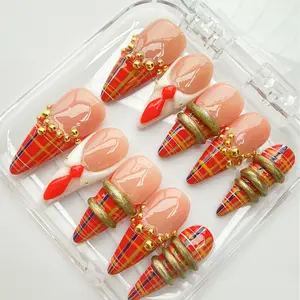 Jmnails stiletto 10 Pcs Handmade Acrylic Press on Nails Art with Rhinestone Glue, Glitter Glue, and Extra Party Luxury Fashion Nailcare