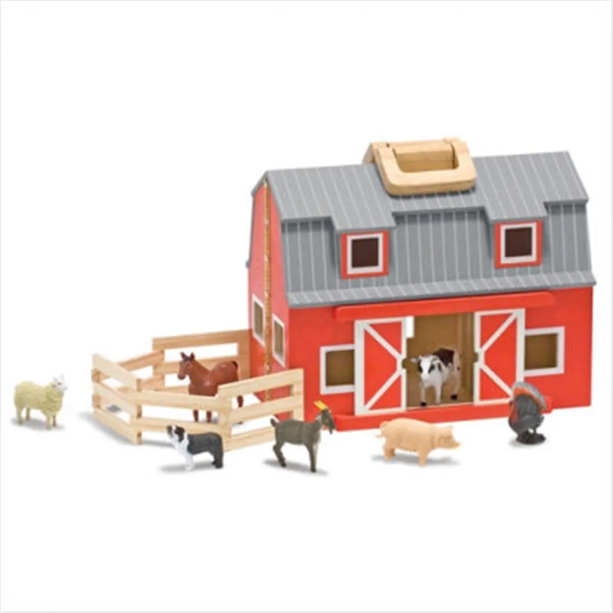 212 MAIN Wood Foldable Dog Toy - Interactive Farm Playset with Chunky Handle, Country Theme, 14"x16"x10.5" Portable Fold-and-Go Pet Accessory (3700)
