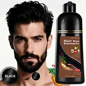 Natural Black Hair & Beard Color Shampoo with Organic Ginseng & Ginger Root Extract, 5-in-1 Instant Gray Coverage Formula for Men & Women, Sulfate-Free & Ammonia-Free Herbal Dye, Restores Shine & Strength, Long-Lasting Salon Results at Home, 6.76 Fl Oz