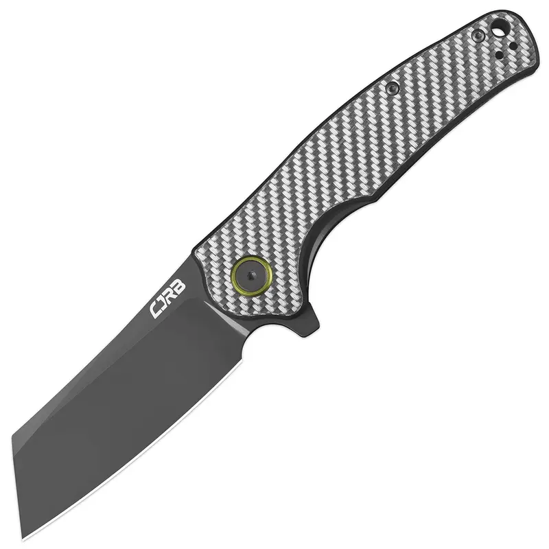 CJRB Crag Thick Unisex Midsize Durable Tactical Survival Gear EDC Pocket Knife - 3.43" Blade (3.43 inches), Grey Carbon Fiber Handle, 5.3 Oz., Ergonomic Modified Sheep Design, Giant Hand Fit, Easy to Clean Outdoor Tool, Father's Day Gift, Lifetime Service