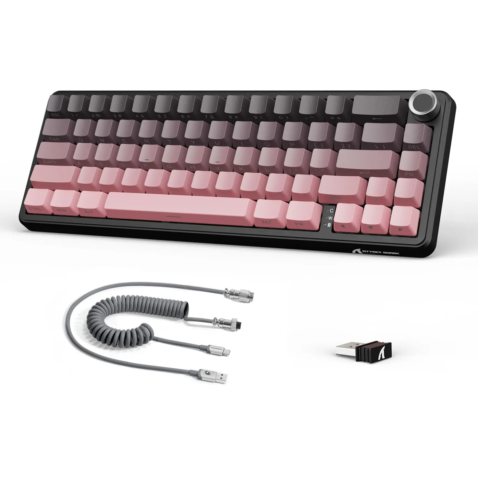 ATTACK SHARK X66 60% Wireless Mechanical Gaming Keyboard with Knob, Gasket Hot Swappable Custom Keyboard, Side Printed PBT Keycaps, Tri Mode USB-C/BT5.0/2.4G RGB Lighting Keyboard with Coiled Cable Wired Mechanical Keyboard