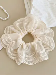 1pc Women's Apricot Lace Printed Double-Layered Retro Sweet Hair Scrunchies For Daily Wear Valentine's Day Valentines