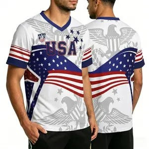 2026 USA Patriotic V-Neck Graphic Shirt, American Flag Eagle Print Short Sleeve Sports Top, Red White Blue Casual Shirt for Men