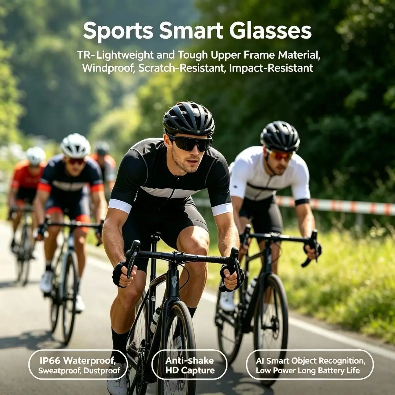 Smart Glasses with Dual Stabilization HD Camera, Ai Real-Time Translation, Bluetooth-compatible Call, Touch Control, Ip66 Waterproof, Sport Goggles