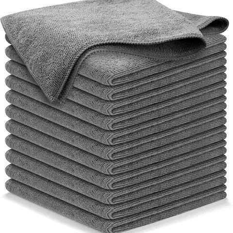 Microfiber Cleaning Cloth Grey - 12 Pcs (12.5"x12.5") - High Performance - 1200 Washes, Ultra Absorbent Microfiber Towel Weave Grime & Liquid for Streak-Free Mirror Shine - Car Washing Cloth