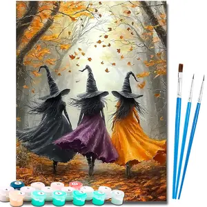 Paint by Number Kits for Adults Beginners, Easy Acrylic Simple Witch Paint by Number Kits, DlY Watercolor Paint by Numbers Kits on Canvas Without Frame for Home Wall Decor Home Decoration 16x20inch