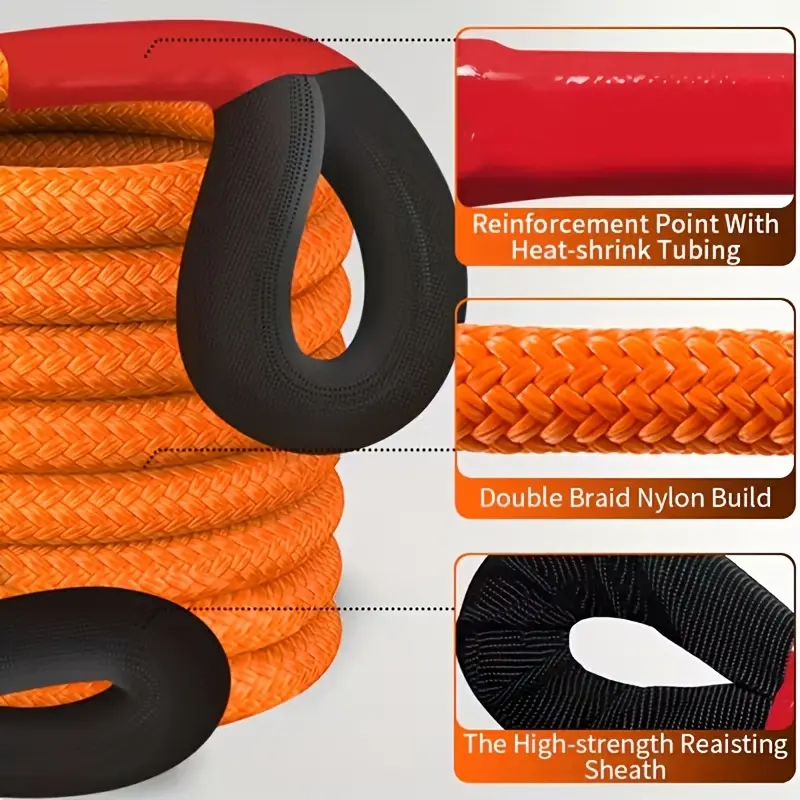 Kinetic Recovery Traction Rope Emergency Pull Kit - 40000 Lbs, 16.5ft, 35% Elasticity, U-Hook Grip, Hook + Bag, Compact Storage, Safety Features for Jeep, Truck, SUV Recovery