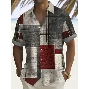 Plus Size Men's Hawaiian Shirts Beach, Vintage Pattern Printed Short Sleeve Aloha Shirts Chest Pocket, Oversized Casual Loose Tops