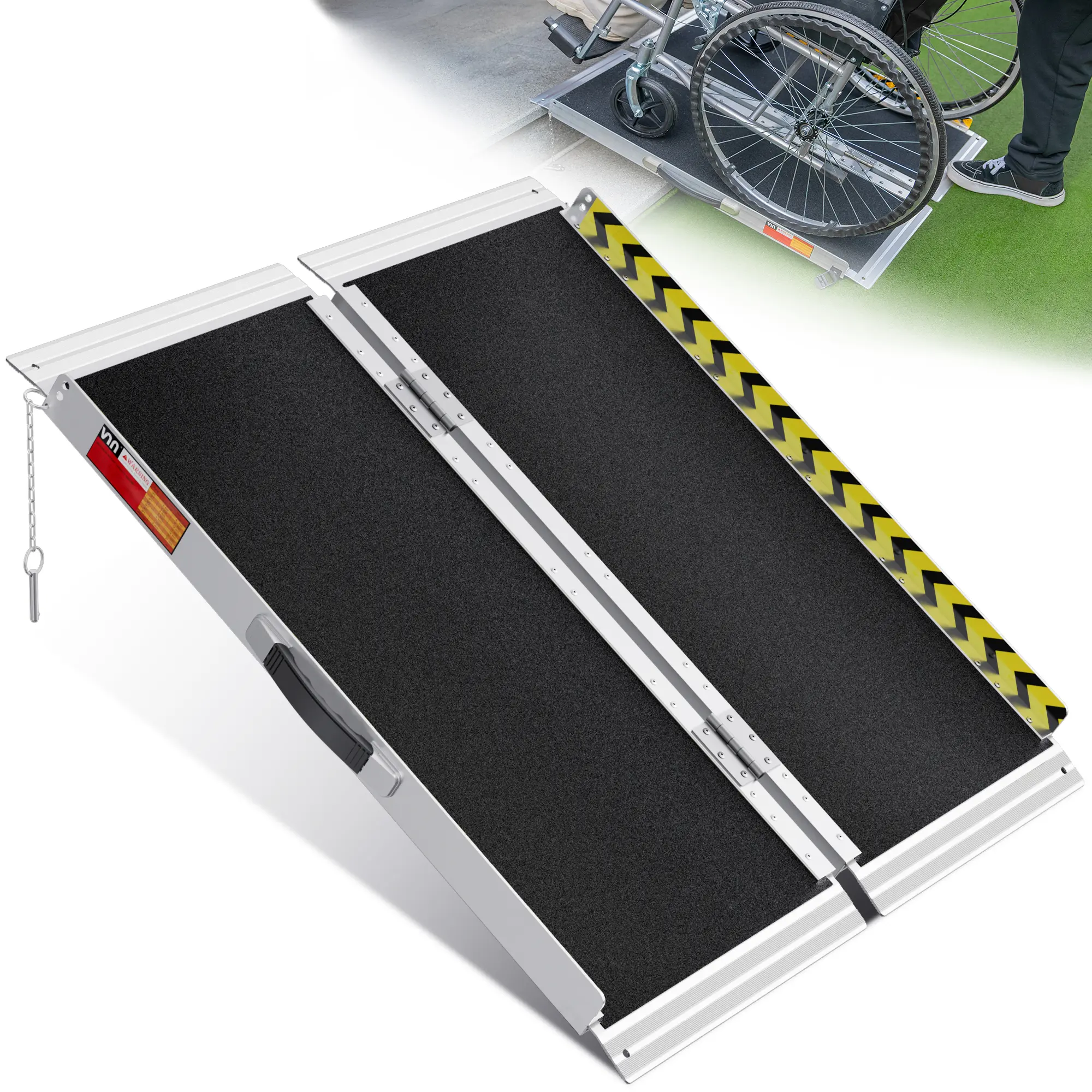 Portable Wheelchair Ramp 3FT, Anti-Slip Aluminum Folding Portable Ramp, Wheelchair Ramps for Home, Weight Capacity Up to 800 LBS, with Transition Plates Above and Below, Loading Dock Plates