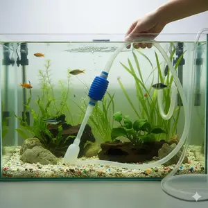 2-in-1 Portable Aquarium Gravel Cleaner and Water Changer, Adjustable Suction Sand Vacuum Pump with Extension Tubes, Anti-Clog Filter for Fish Waste Removal Tank Cleaning