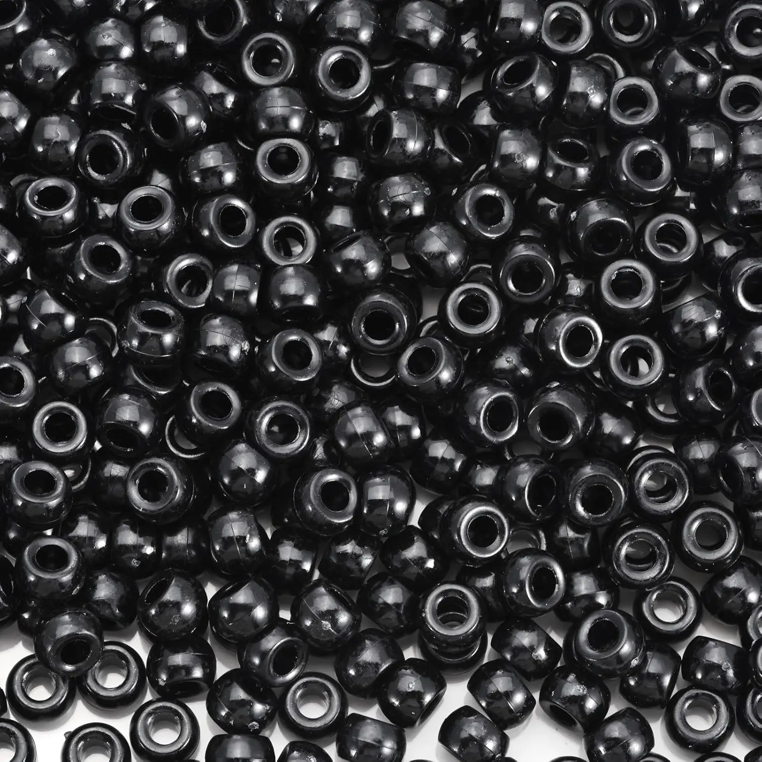 1100 count Black Pony Beads 6x9mm Bulk Large Hole Plastic Beads for Kandi, Hair Braids, Keychains,  Making