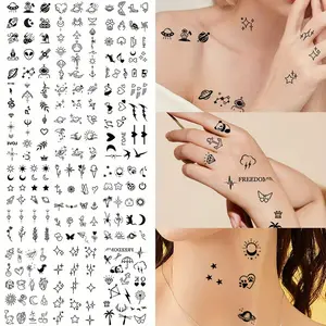 100+ Styles Temporary Tattoo Stickers, Love Heart, Ekg, Cosmic Butterfly, Flower, Feather, Star Designs, Sticker Tattoos, Waterproof Paper Stickers, Minimalist Tattoo