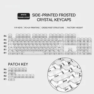 Misty Crystal Transparent PC Mechanical Keyboard Keycaps, 119 Keys, OEM Profile, UV Printing, Four-Sided High Translucency, Fits 61/68/84/98/104 Layouts, Compatible with Cross Axis, For Keyboard Aesthetic Decoration, For Desktop Customization