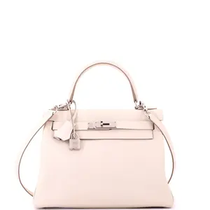 Pre-owned HERMÈS Leather Top Handle Bags Hermes Kelly Handbag Light Togo with Palladium Hardware 28 by Rebag