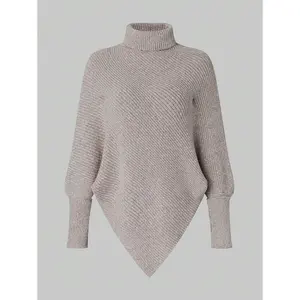 Turtleneck Asymmetric Hem Sweater,Long Sleeve Tops Knit Pullover Fall Winter Outfit