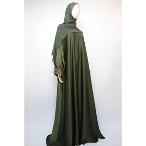 Full Zip Semi Flare Crinkle Abaya - Olive