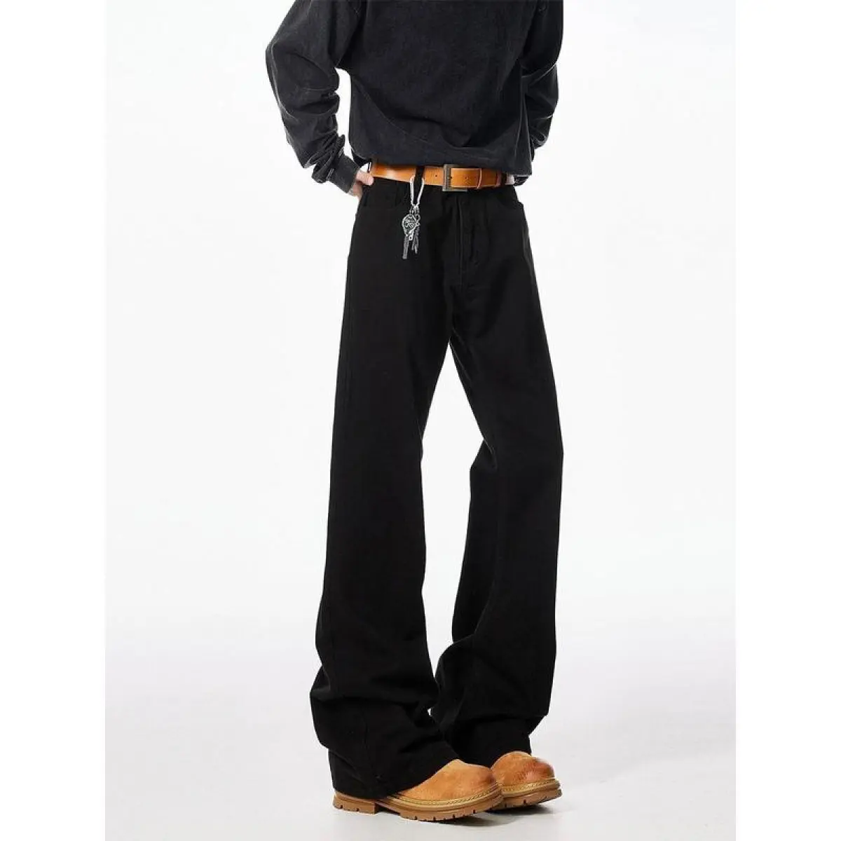 2026 Paris Bootcut Black Curved Blade Jeans for Men Spring Summer Trendy Loose Slim Fit High Waist Flared Straight Pants Menswear Trouser skinny jeans, stylish design