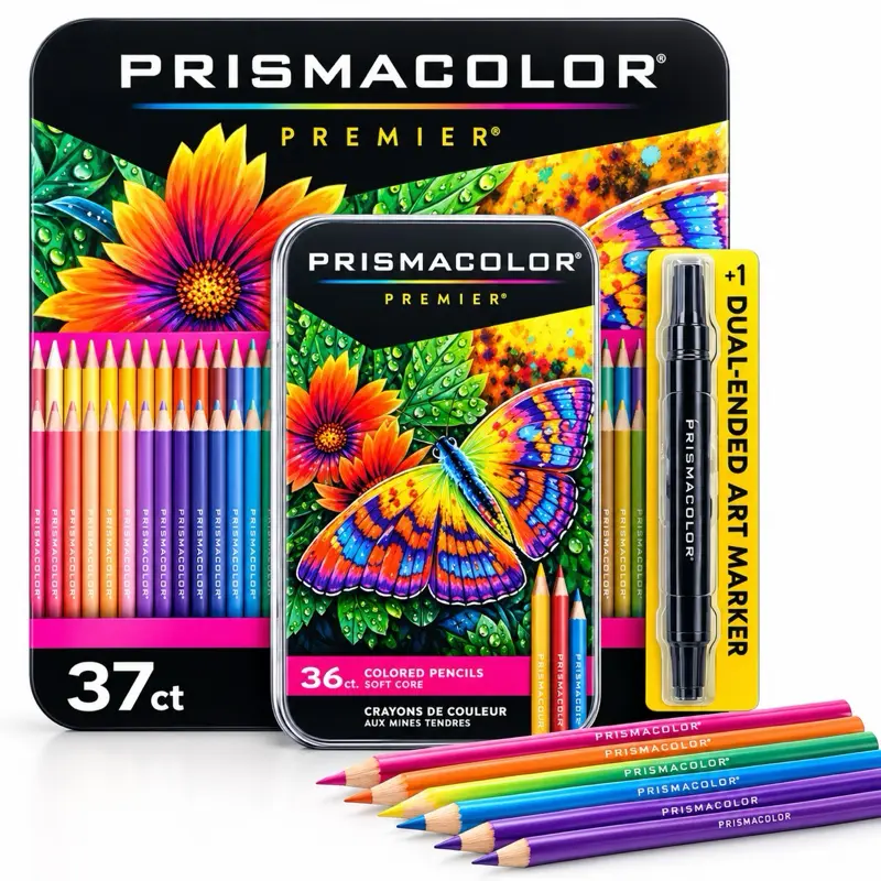 Prismacolor Soft-Core Assorted Colors Pencils (36-Count) with 1 Chisel-Tip Marker for Office, School & Art Use