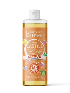 Brittanie’s 32oz Citrus Castile Soap All-Natural Multi-Use Cleanser | Face, Body, Hair & Home | Plant-Based, Deep Cleaning, Refreshing Citrus Glow | Family Made, Small Batch, USA Crafted