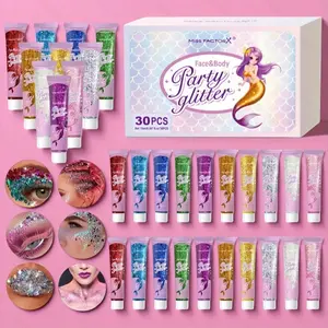 30pcs Body Glitter Gel Set, 10 Colors Face & Hair Shimmer, Self-Adhesive Thick Holiday Accessories, Makeup Sparkle, Halloween & Christmas Decorations, Glam Pack Glitter