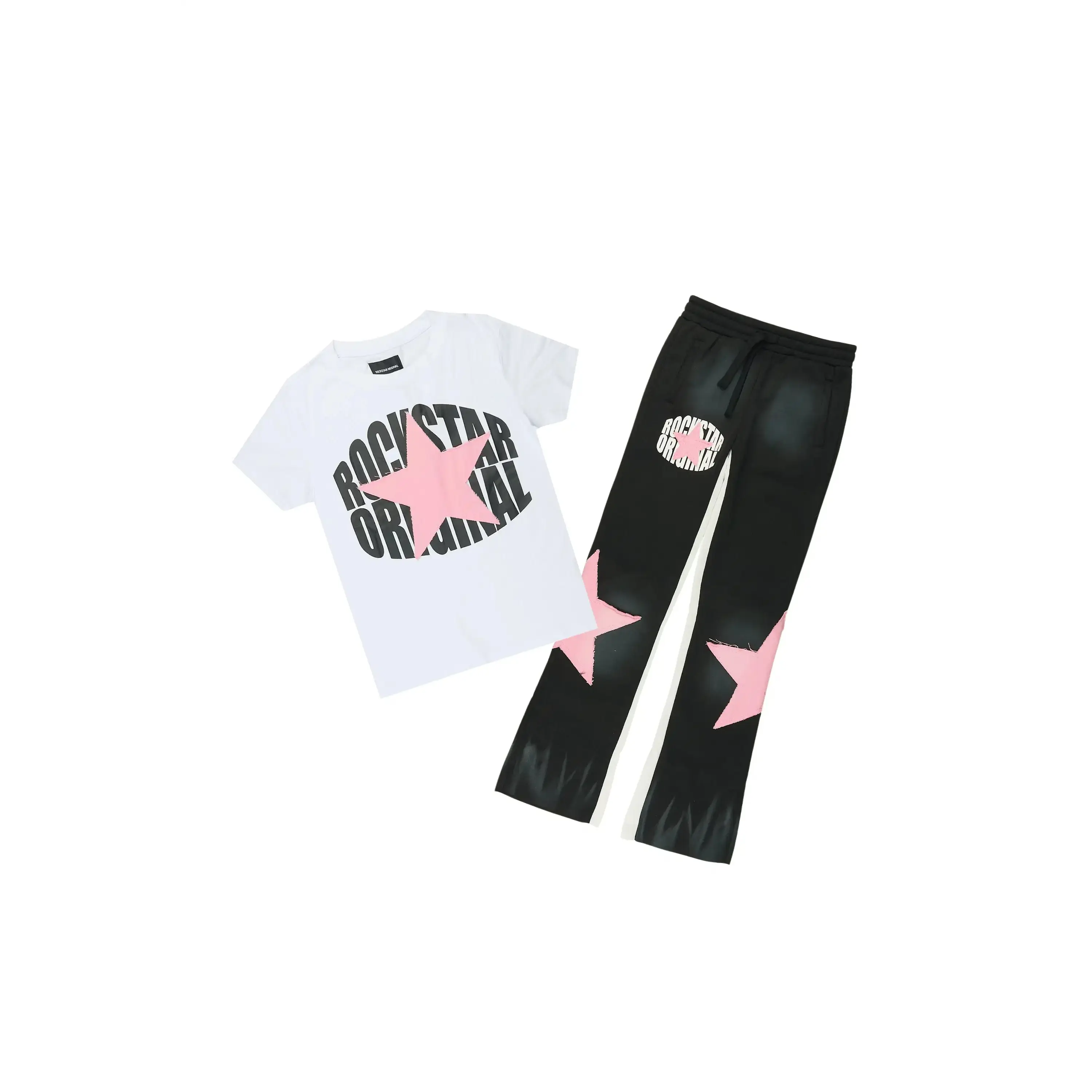 Girls Kaliyah White/Black T-Shirt Track Set