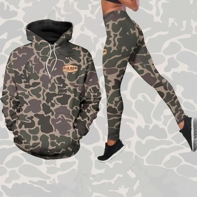 Camouflage Hoodie for Women, 3D Camo Leggings, Hunting Outfit, Hiking Clothes, Casual Outdoor Fashion Gift