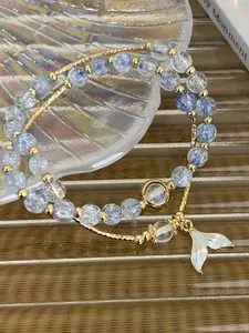 Raw Chic Fashion Mermaid Crystal Bracelet, Adjustable Blue Gemstone Bracelet, Cute Summer Jewelry 2026, Stylish Accessory for Women