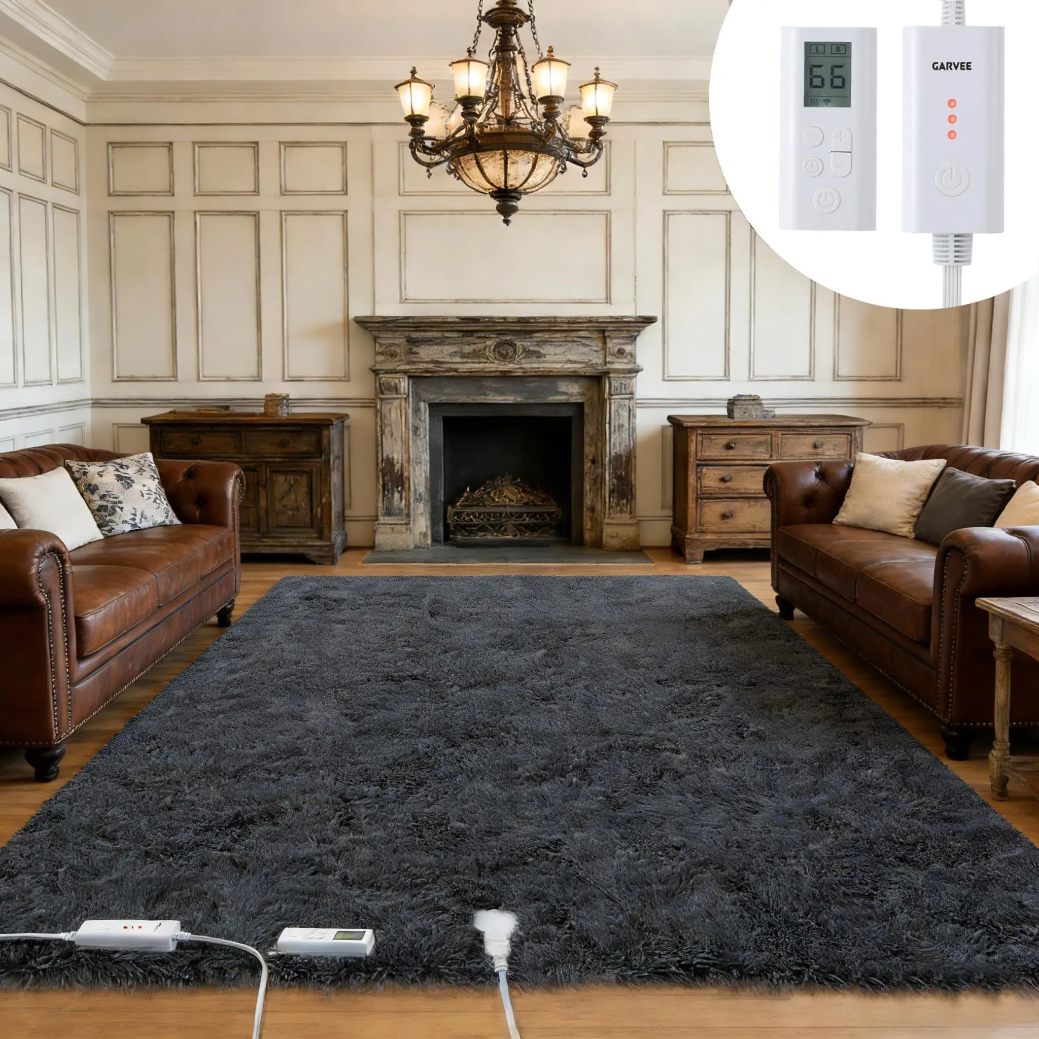 GARVEE Wireless Heated Floor Mat 5x7 ft, Heated Rug Gaming Rug with 6 Heat Levels & 10H Auto Off, Soft Plush Heating Carpet Foot Warmer for Living Room Bedroom Office Playroom, Grey