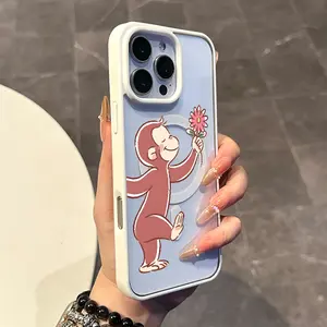 Magnetic Compatible Case for iPhone 16 E Pro Max 15 Plus 14 13 12 11 XS XR, Coquette Monkey with Flower Style | Trendy, Silicone, Lightweight, Shockproof, and Girly Protection