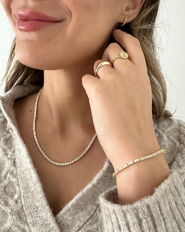 PAVOI 14K Gold Plated Tennis Necklace for Women - 3mm Simulated Diamond Tennis Chain Necklace - Sparkling Cubic Zirconia Necklace Sizes 15", 16" & 18" - Gold Jewelry Necklace with Upgraded Box Clasp with Safety Latch