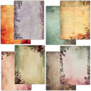 56 Sheets  Lined Writing Paper 8.5x11 - Letter Size Ruled Stationery Rustic Old Looking Letterhead Printer Paper - 120gsm Thick Decorative Colored Antique Aged Foliage Design
