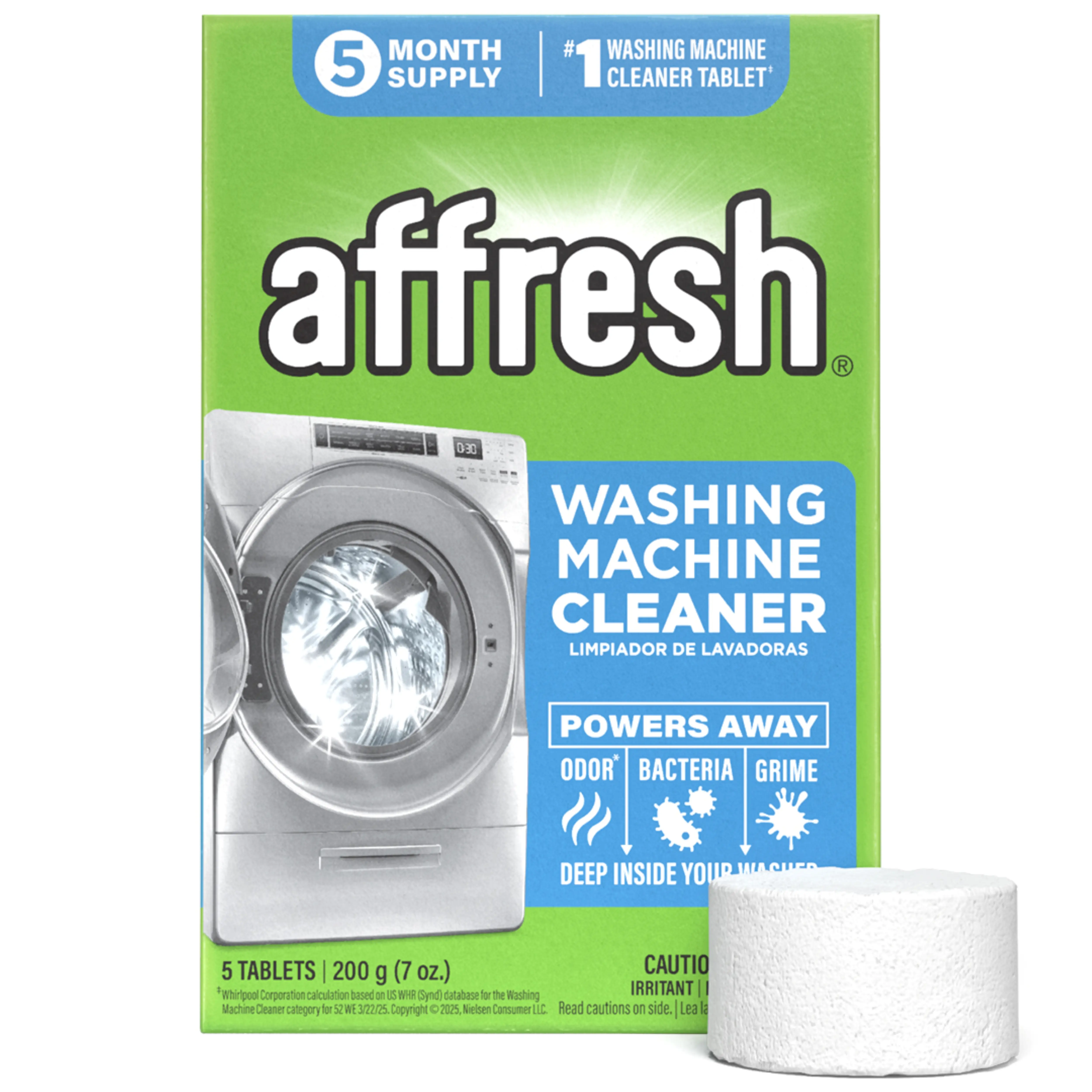 Affresh Washing Machine Cleaner, Helps Power Away Odor Causing Bacteria & Grime Deep Inside Pump, Valve & Hoses, 5 Time Release Tablets, 5 Month Supply