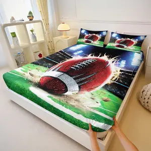 3Pcs Dynamic American Football Fitted Sheet Set, Vibrant Sports-Themed Bedding Set, High-Quality Digital Print Bed Sheet Set, Perfect for Game Day Enthusiasts and Kids' Rooms, Made from Soft and Durable Microfiber for Ultimate Comfort, Bedsheet Sets