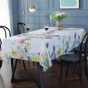 Easter Tablecloth Wrinkle Free and Stain Resistant Rectangle Fabric Table Cover Spring Flowers Table Cloth for Dining Room Party Decoration (Rectangle/Oblong, 52" x 70" (4-6 Seats)
