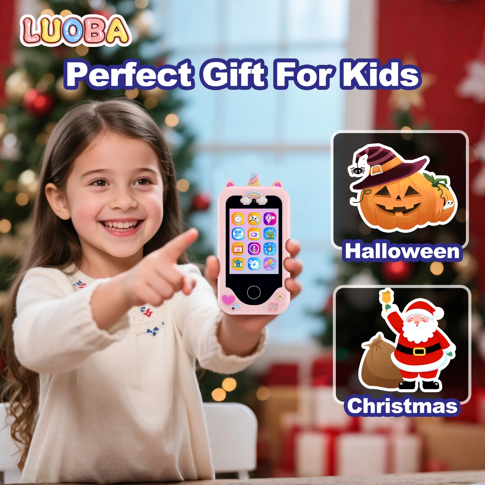 Toy Smart Phone for Kids, Smart Phone Toys with Dual Camera, Phone Toys with Learning Games, Travel Toys with MP3 Music Player for Birthday Gifts, Bir