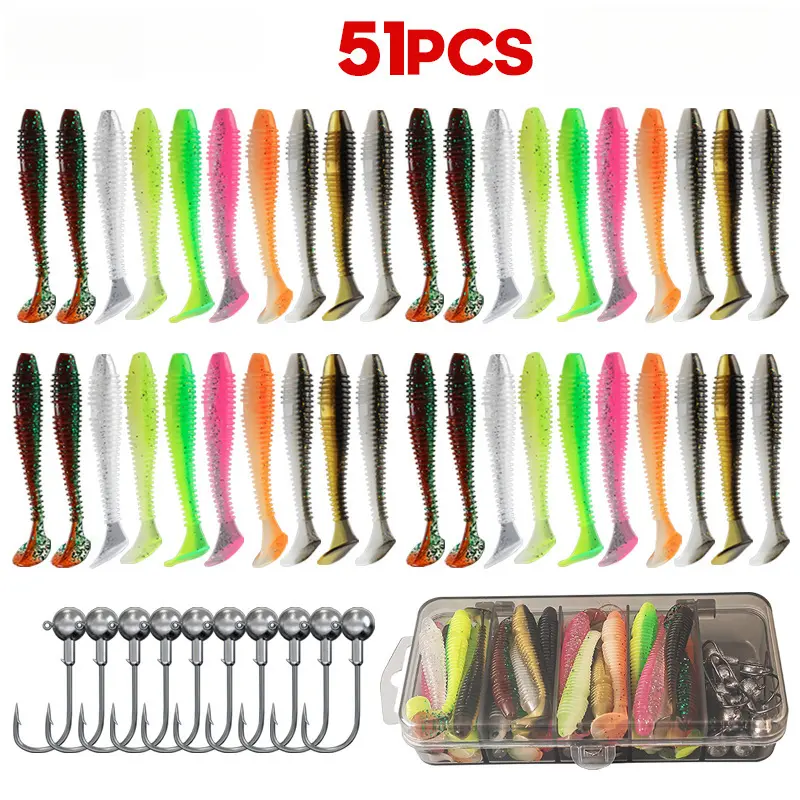 Soft Fishing Lures with Hook, Spiral Ribbed Paddle Tail Baits with Weighted Anti-Snag Jig Head for Saltwater & Freshwater Bass, Artificial Lures, Durable Fishing Gear, Lure With Hook
