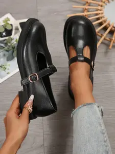 Women's Fashionable Solid Color Mary Jane Shoes, Casual Comfortable Round Toe Shoes for Daily Wear, Lightweight Breathable Shoes for All Seasons, Girl