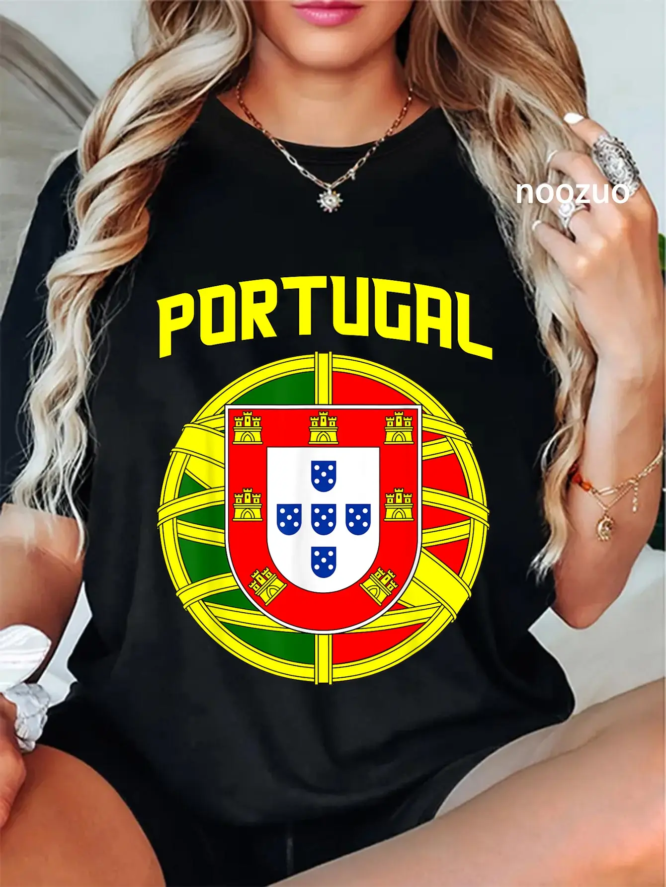 Women's Vintage 100% Cotton Portuguese Flag Graphic T-Shirt - Casual Streetwear Clothes for Everyday Patriotic Wear