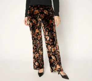 Susan Graver Regular Printed Stretch Velvet Pull-On Wide Leg Pants
