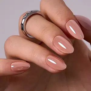 Curvlife medium almond Press On Nails nude chrome metallic solid Easy Apply Nail Art