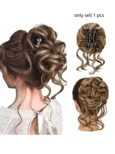 Messy Bun Hairpiece, Wavy Synthetic Braided Ponytail Extension, Daily Wear, Party Accessory, Women's Hairstyle for Gatherings